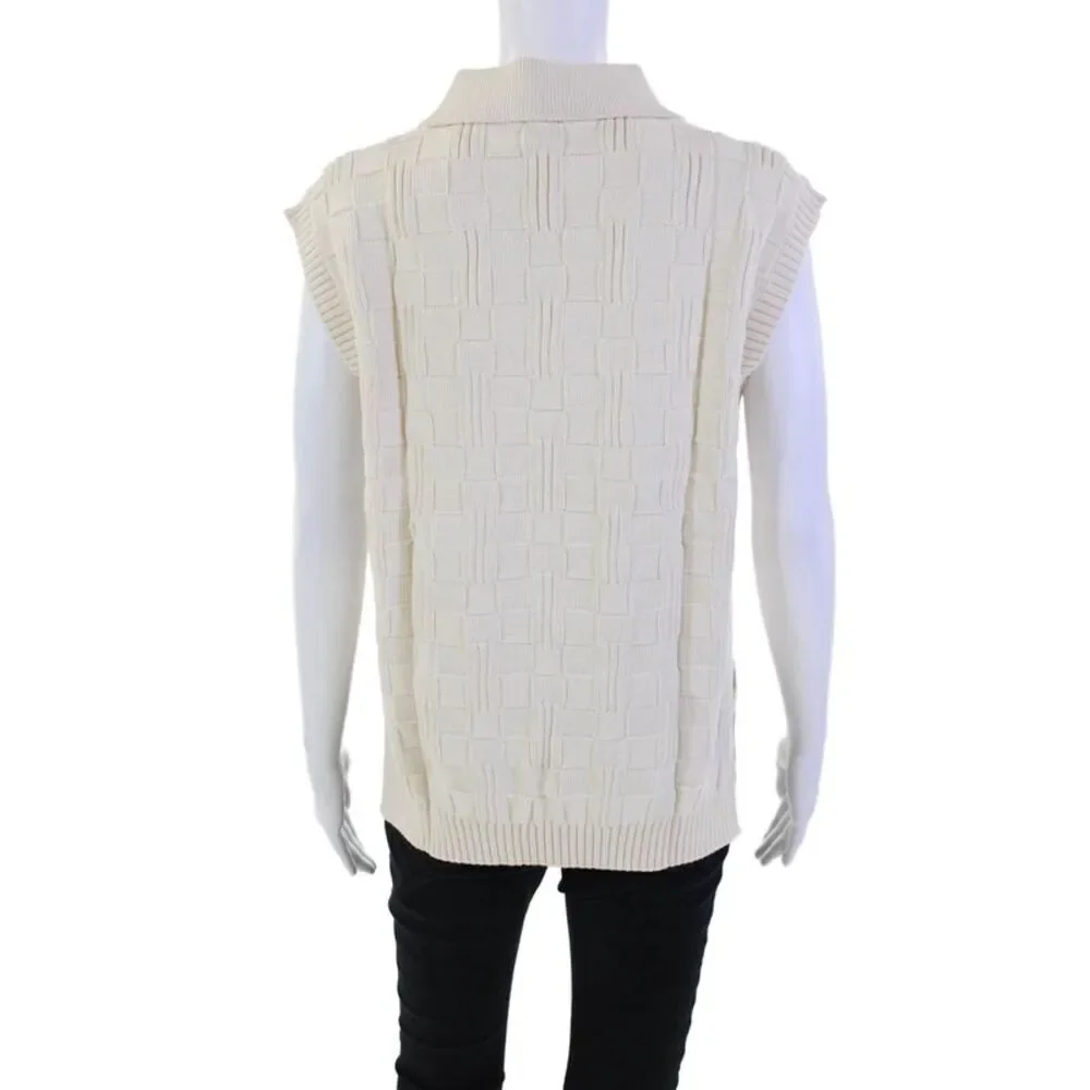 Ninety Percent Womens Cotton Sleeveless V-neck Knitted Sweater Vest Cream Size S
